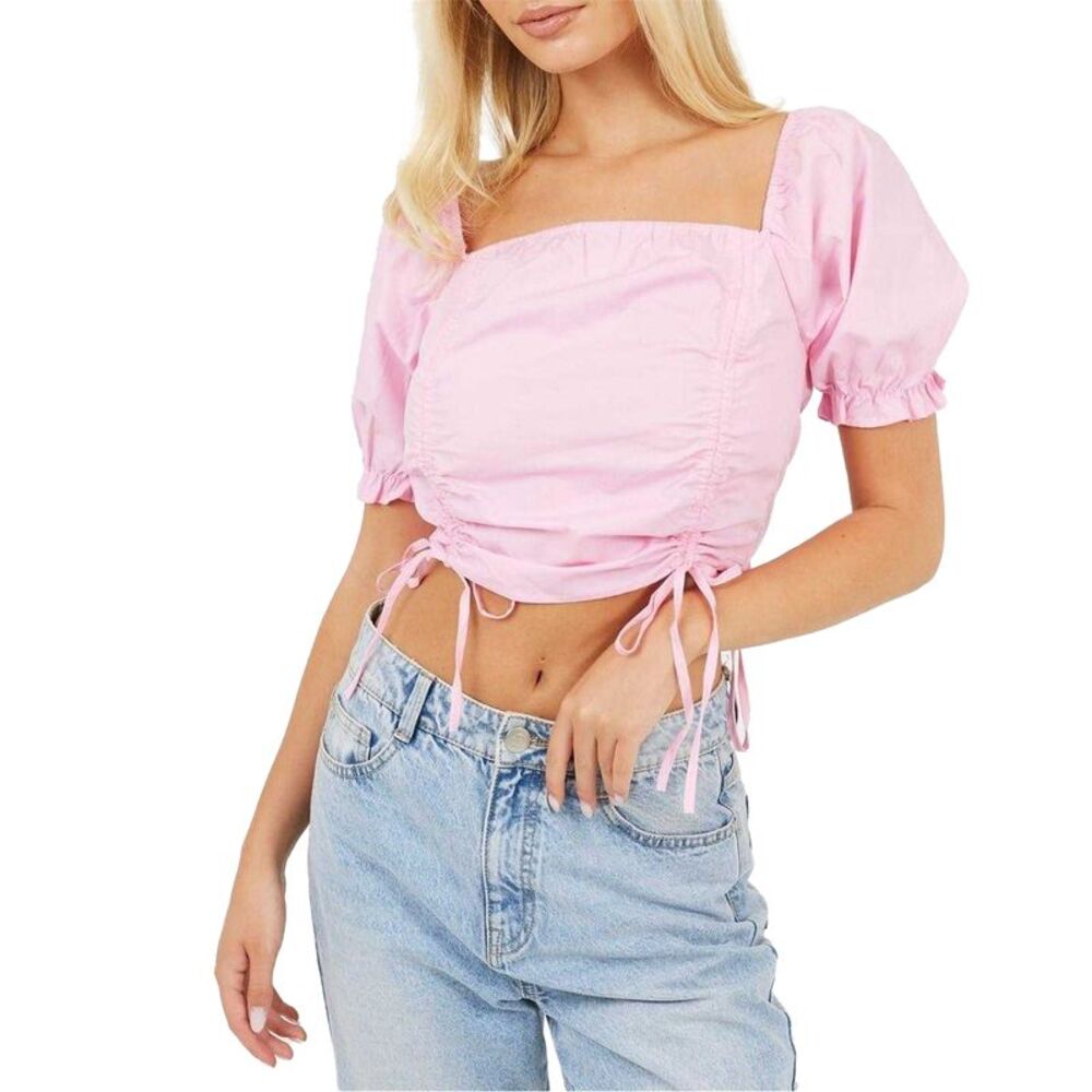 Brave Soul Womens/Ladies Puff Sleeve Crop Top / Pink